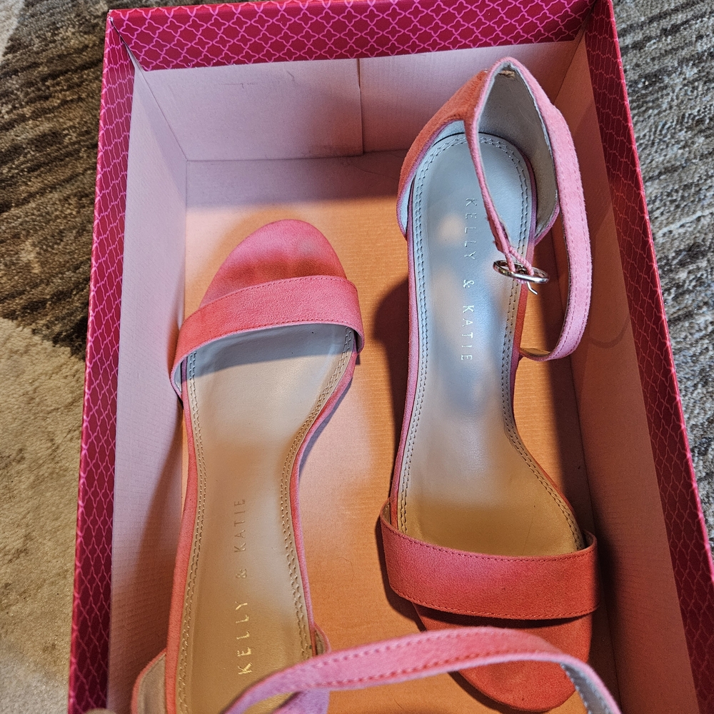 Kelly & Katie Coral Pink Ankle-Strap Block Heel Sandals